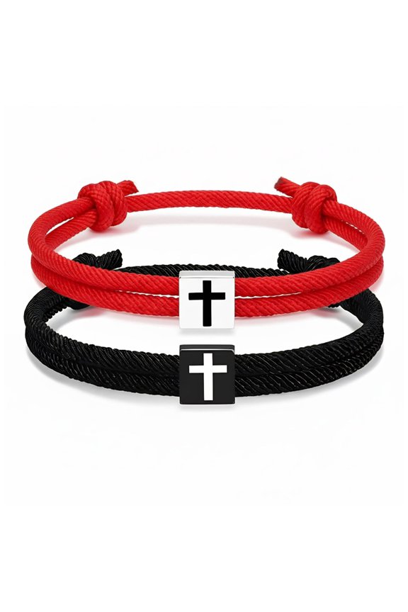 Couple Adjustable Crosses Bracelets with Crosses Designs Christian Baptism Present