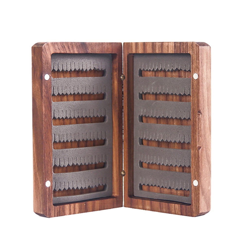 Oasiva Double Side Pockets Fly Fishing Box Containers Wood Fishing Tackle Box