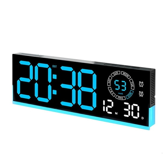 Oasiva Electronic Digital Clock for Wall or Desk, Large Time Display with Calendar, Alarm and Temperature Readout Ambients Lighting