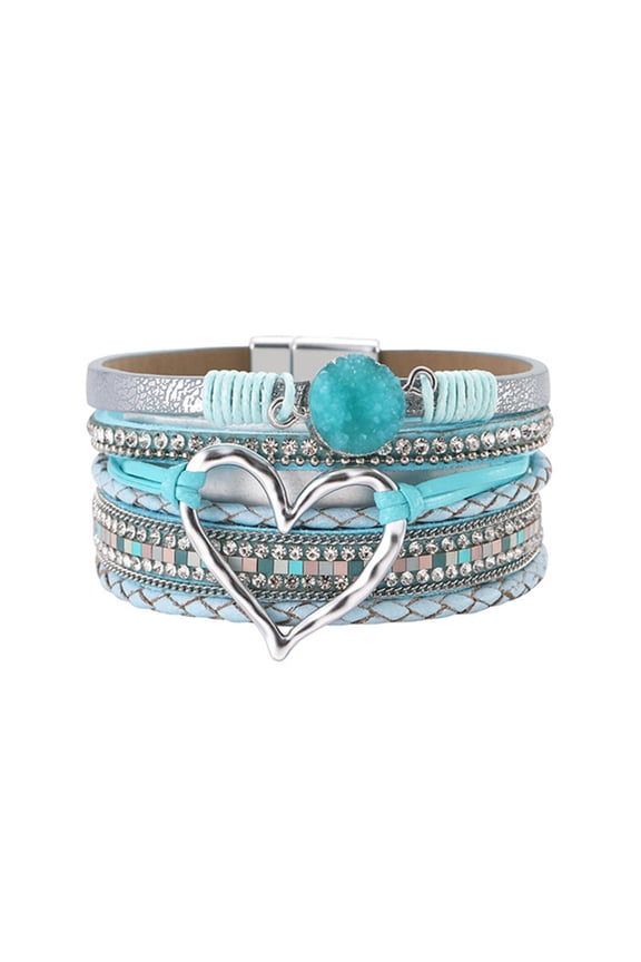 Elegant Heart Wrap Bracelets Stackable Bohomian Cuff Bangles Fashion Rhinestones Bracelets for Women and Girls