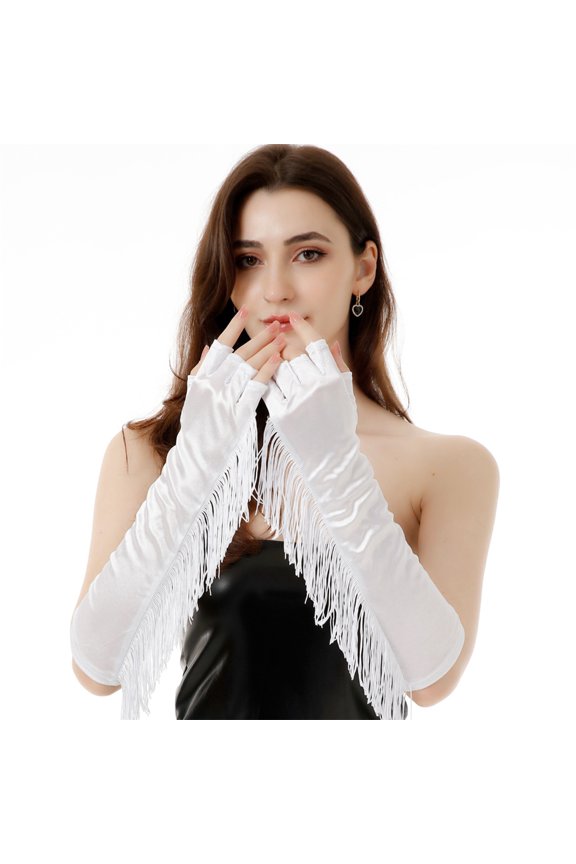 Evening Party Gloves Stage Performers Fringed Gloves Long Half Finger Gloves
