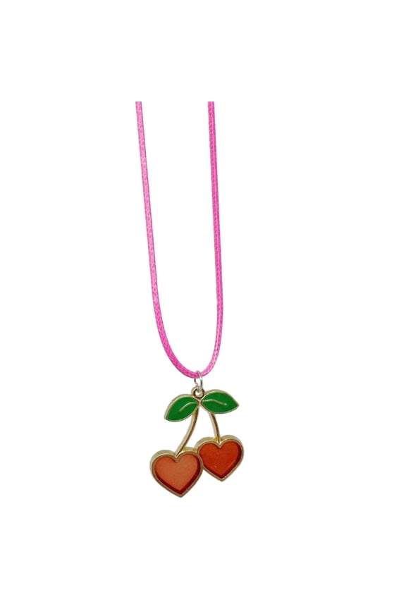 Fashion Cherry Choker Necklace Sweet Fruit Charm Pendant Clavicle Chain Wax Rope