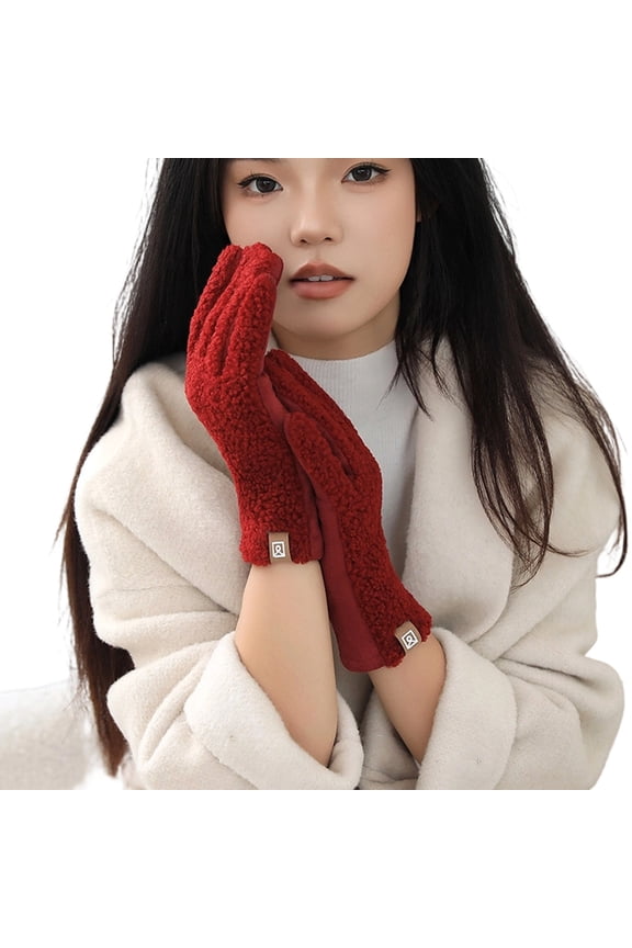 Fashion Winter Gloves Women Soft Imitation Lamb Furs Outdoor Activity Sports