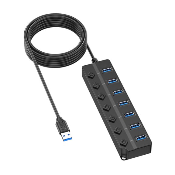 Oasiva Fast Transfer USB Hub Splitter with 7/4Port Plugs and Play for Hard Drive Laptop