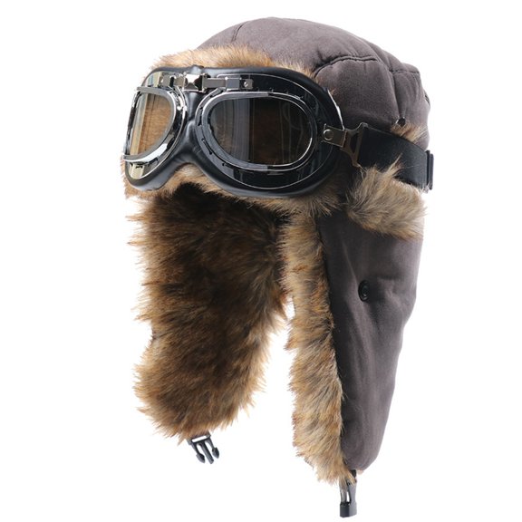 Oasiva Fleece Winter Caps Adjustable Ear Flap Removable Goggles For Motorcycle Riding