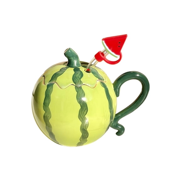 Oasiva Fun Watermelon Themed Ceramic Drinking Cup With Sipping Straw Great For Birthday Parties And Surprises