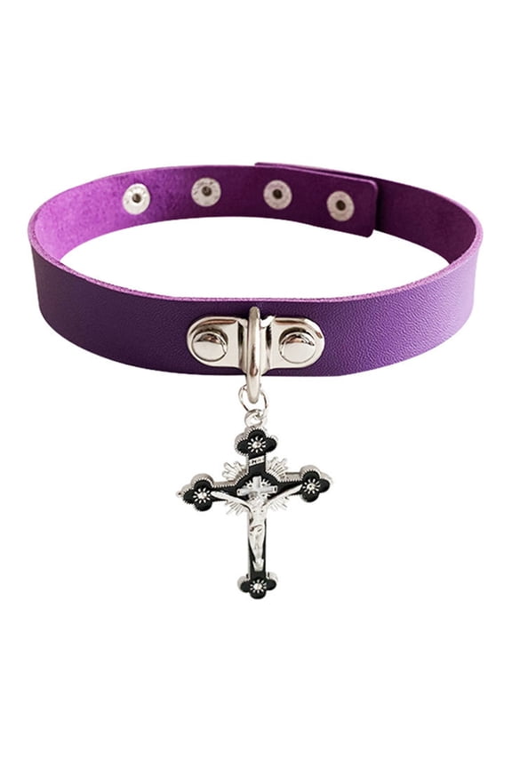 Gothic Cross PU Leathers Choker Necklace Womens Necklace Pendant Jewelry