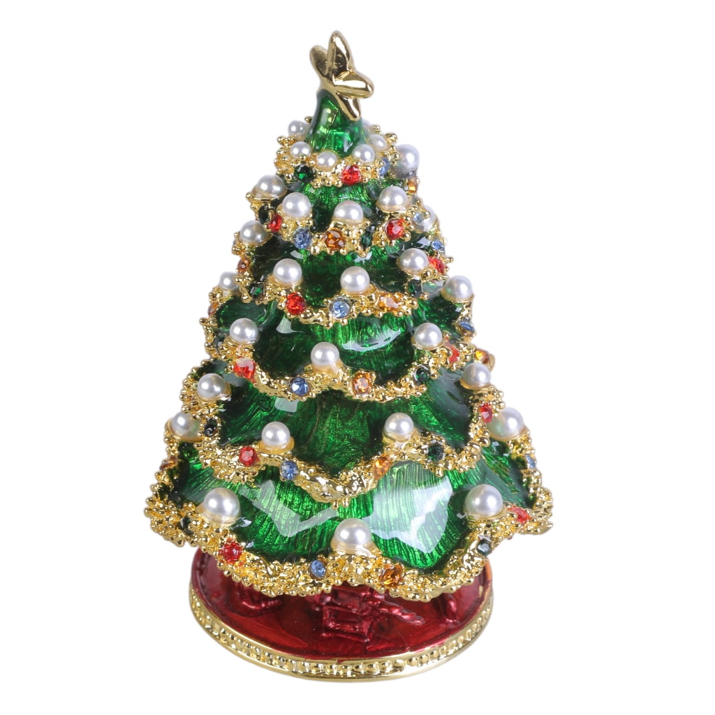 Oasiva Hand Painted Decorative Hinged Trinket Box Christmas Tree Jewelry Organizer