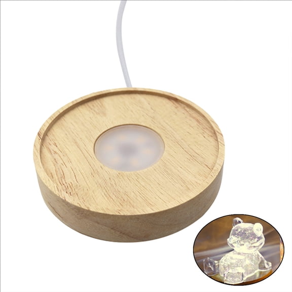 Oasiva Handmade Resin Art Wood LED Light Base for Crystal Glass Decor USB Charging