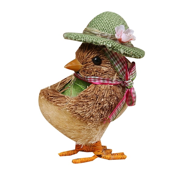 Oasiva Handmade Straw Small Duck Chick Figurine with Bowknot Weaving Statue Ornament Easter Home Garden Wedding Party Decoration