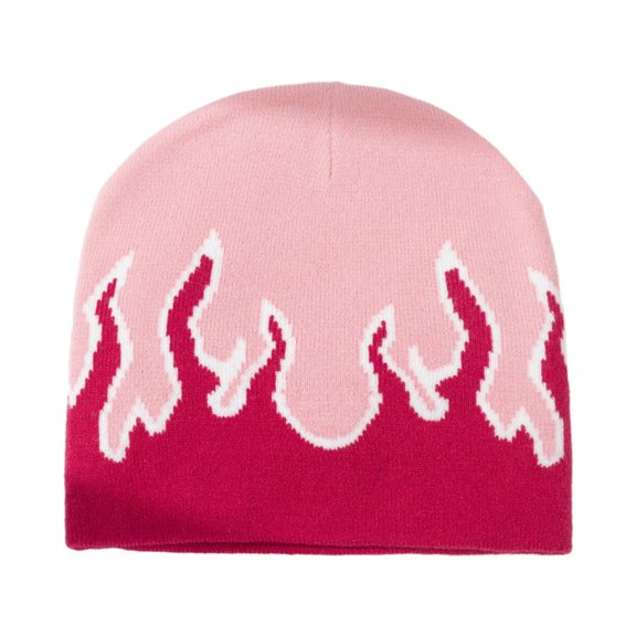 Oasiva Jacquard Flame Pattern Hat Adult Elastic Hat Winter Warmer Knitted Hat Cold Winter Presents for Students Teenagers