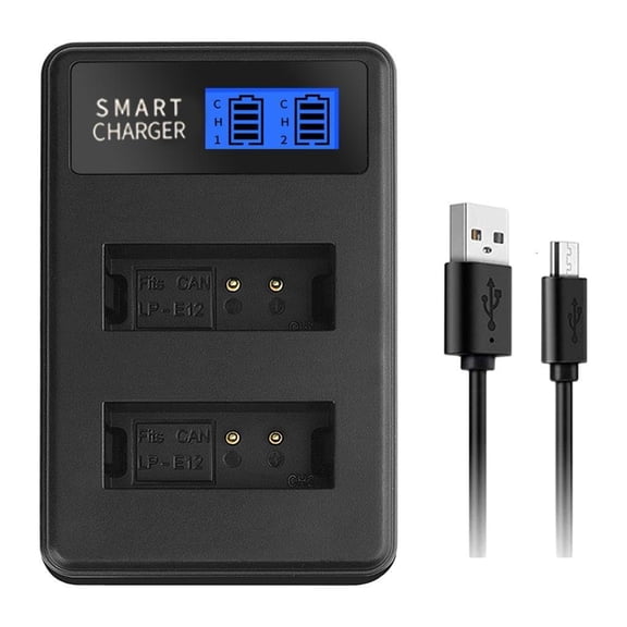 Oasiva LP-E12 LPE12 LP E12 LCD Dual USB Battery Charger for LP E12 EOS M M2 100D