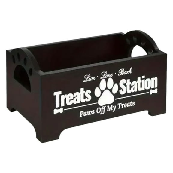 Oasiva Large Dog Treat Storage Box with 2 Plastic Jars Wood Organizer for Pet Lovers