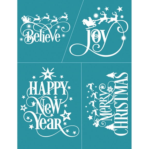 Oasiva Merry Christmas Self Adhesive Xmas Tree Elk Printing Stencil Mesh Transfers