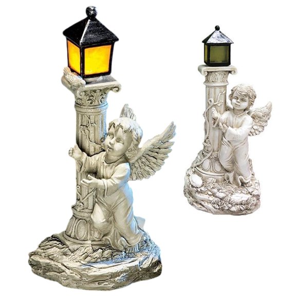 Oasiva Outdoor Roman Colum Child Statue Solar Lights Waterproof Lawn Landscape Lamp