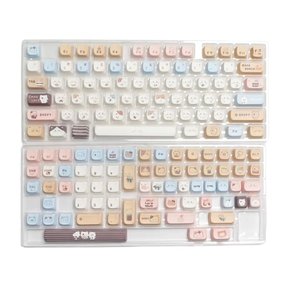 Oasiva PBT Lovely Sea Salt Kitten Keycaps Set, For 140Keys MAO Height Mechanical Keyboards Keycaps Replacement Cartoon Theme
