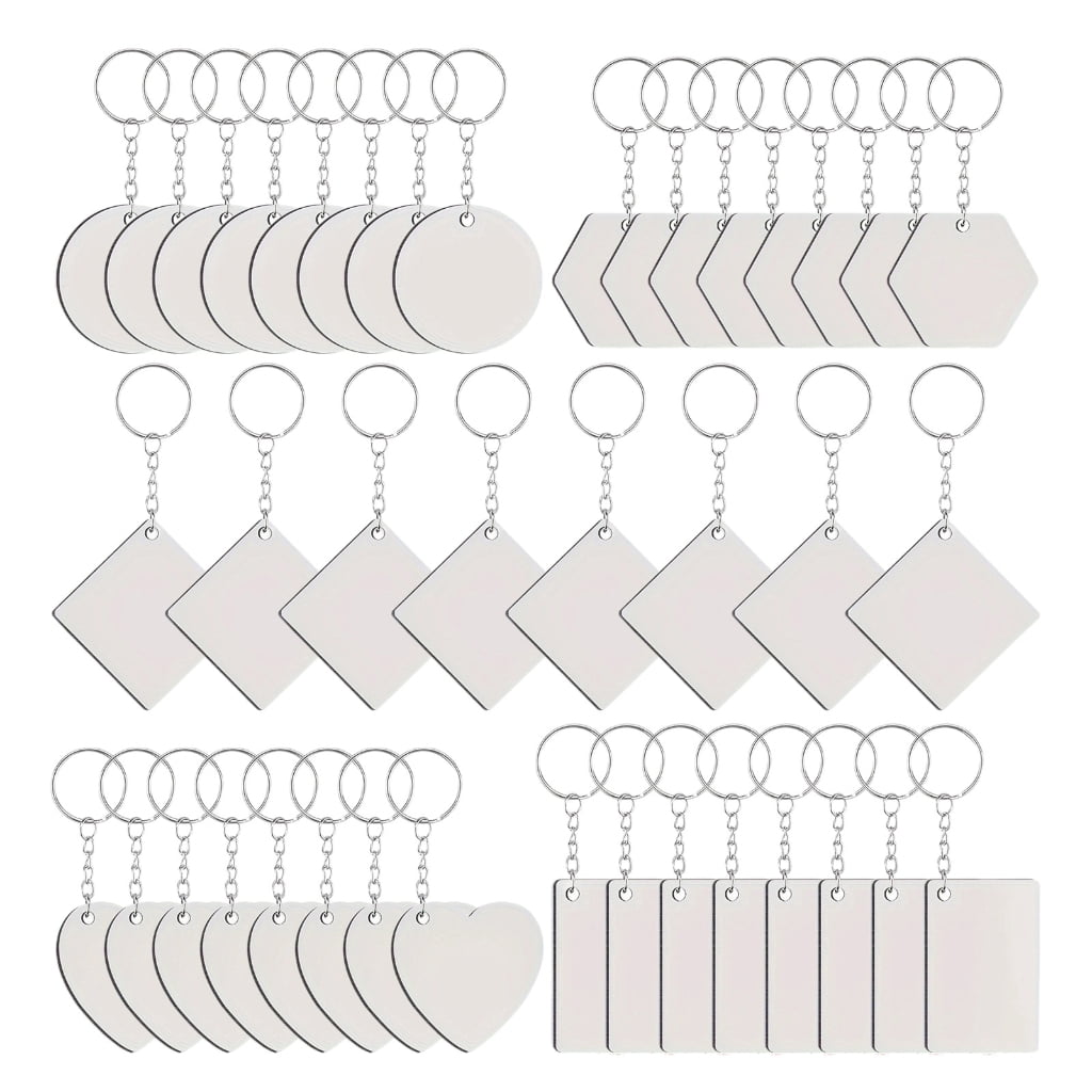 Oasiva Pack of 40 Double Sided Heat Transfer Keyring MDF Heat Pressed Keychains Sublimation Key Rings Blanks Set DIY Ornament