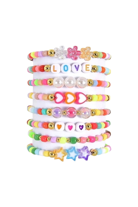 Pack of 8 Rainbow Adjustable Bracelets Bohemian Beaded Jewelry for Women Girls Trendy Stackable Friendship Gifts