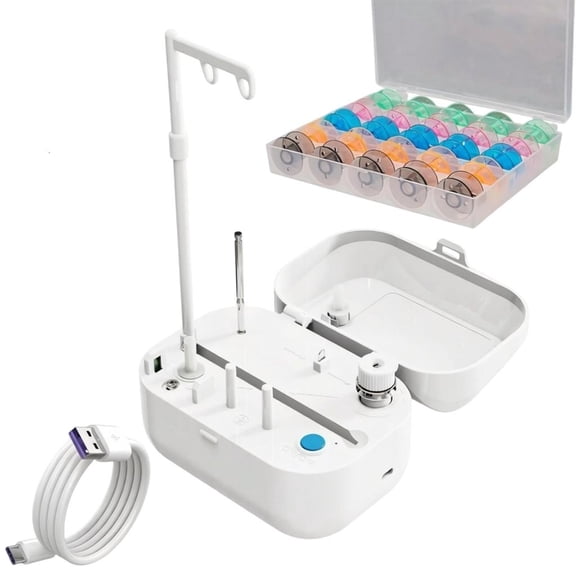 Oasiva Portable Bobbin Winding Tool for Sewing Tables Usb Recharging Automatic Thread Winder with Auto Stop and Built In Storage Tray for Daily Sewing Fabric Stitching