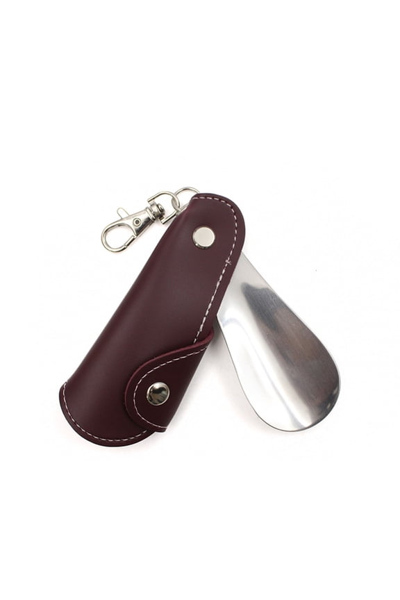 Portable Unisex Shoe Lifter Children Men and Women Metal Shoehorn Keychain Travel Shoehorn with PU Cover