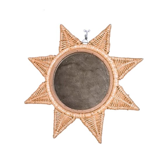 Oasiva Rabbit Decorative Makeup Mirror Rattan Innovative Art Wall Mounted Mirrors Craft
