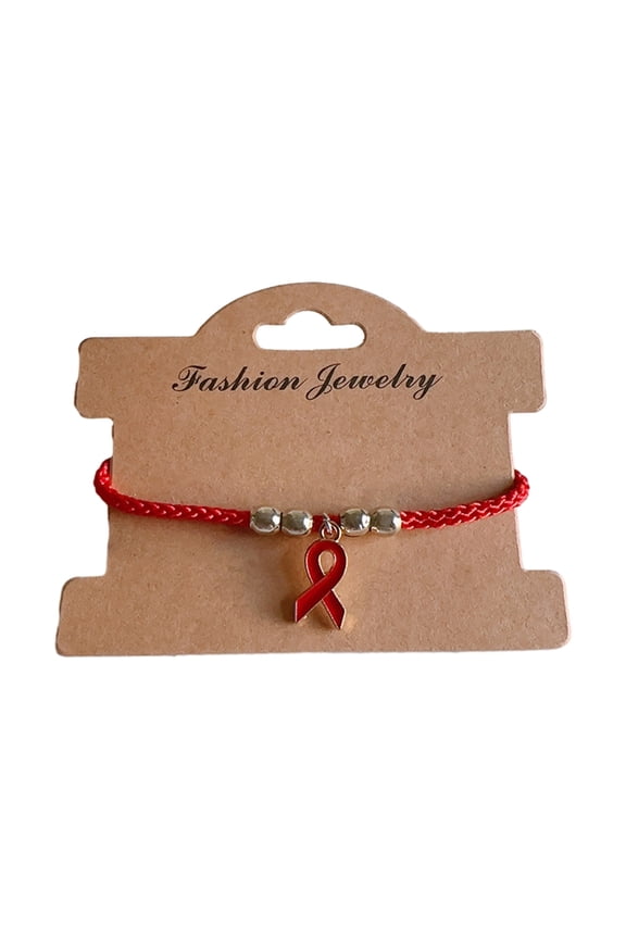 Red Ribbon Charm Wristband Adjustable Braided Rope Bracelets HIV/AIDS Support Bracelets Fashion Accessory Jewelry