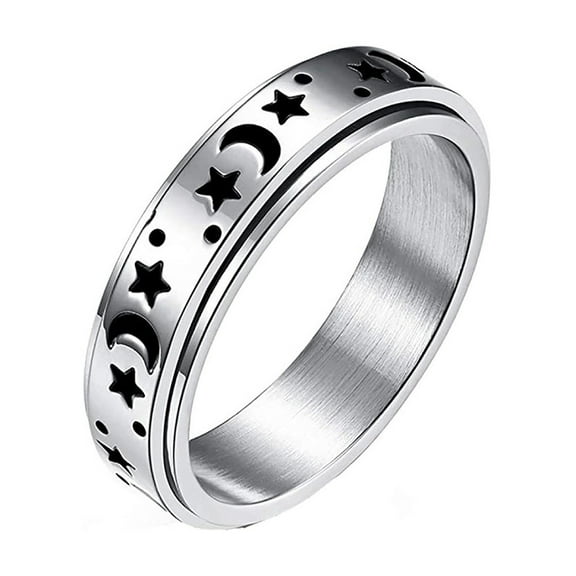 Oasiva Relief Stress Worry Rings Star Moon Spinning Rings Stainless Steel Fidget Anxiety Ring for Women Men Fidget Spinner Ring