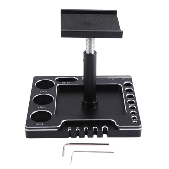 Oasiva Remote Control Car Work Stand Aluminum Repair Workstation 360 Degree Rotation Lift Lower with Screw Tray for 1/12 1/16 Scale