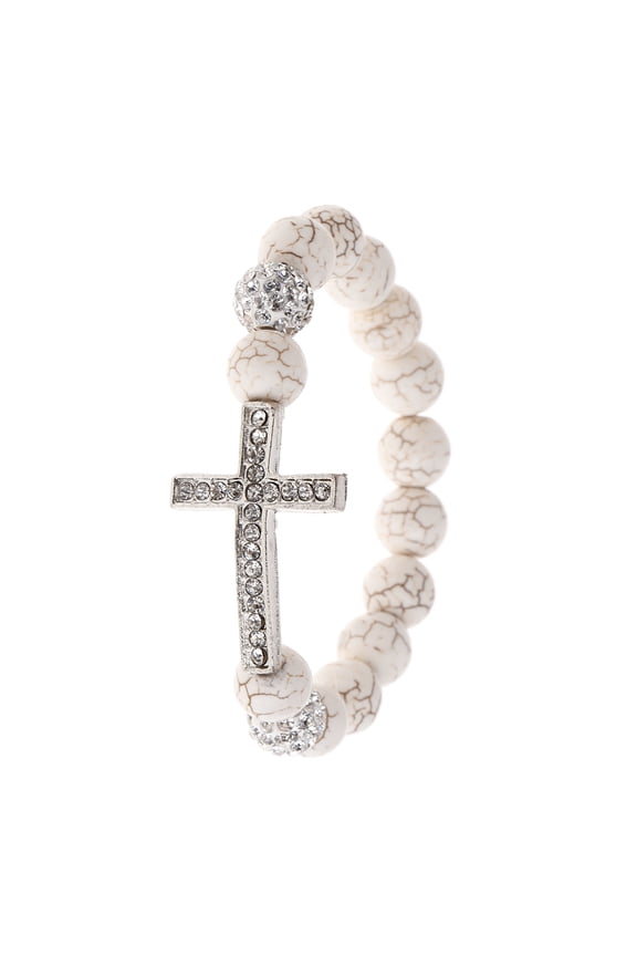 Rosary Bracelet White Stone Bead for Cross Bracelet for Confirmation Bap