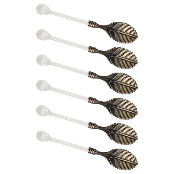 Oasiva Set Of 6 Decorative Dessert Spoons Acrylic Crystal Handle Zinc Alloy Kitchen Mixing Tool for Cocktails Coffee Stirring
