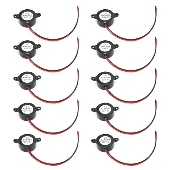 Oasiva Set of 10pcs 2312 Continuous Sound Piezo Buzzers 87dB 2-Wire High Decibel Alarm Buzzer 3~24V with Long Wire SFM-20B