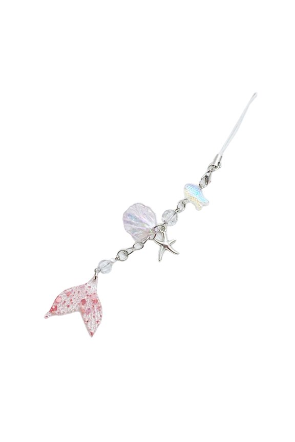 Shell Fish Tail/Bass/Heart Needle Keyring Phone Charm Detachable Phone Lanyard Beaded Keychain Jewelry for Wallet