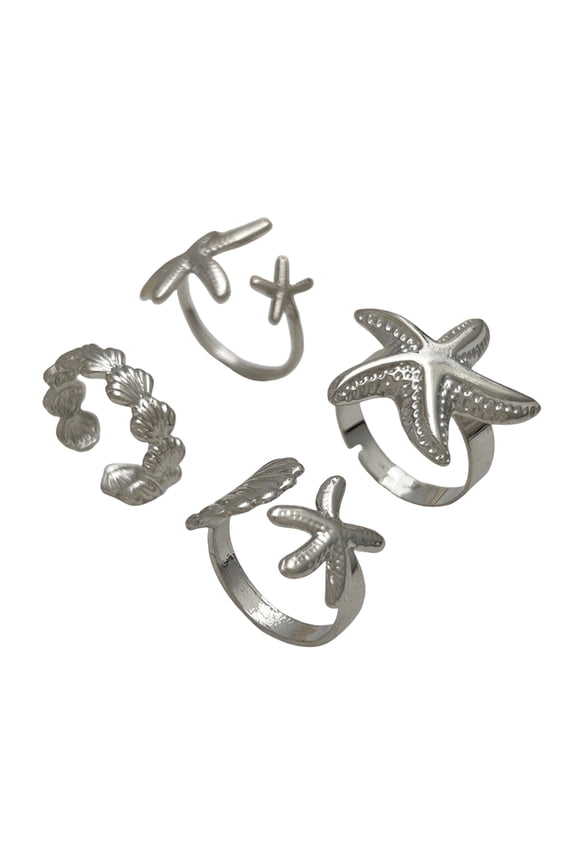 Shell Inspired Jewelry Open Rings Set Adjustable Summer Accessories for Women in Double Tone Alloy Beachwear Collection