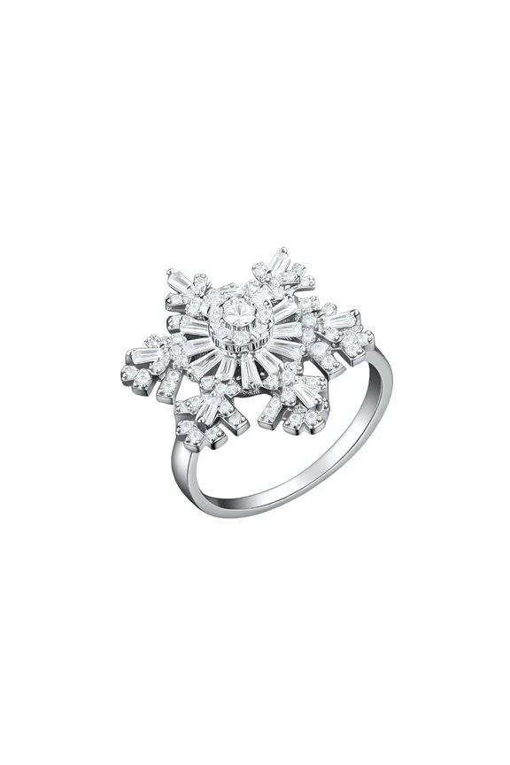 Shimmering Snowflake Ring Double Layer Zircon Copper Accessory for Fashion Women