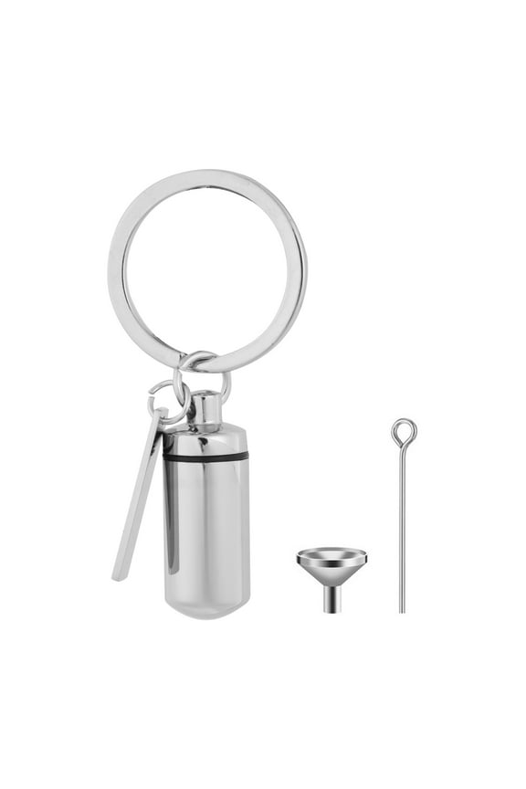 Silver Tone Cylinder Cremation Urn Keychain Keepsake Memorial Ashes Jewelry