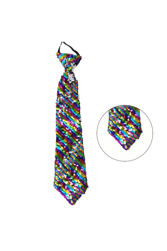 Sparkly Reversible Sequins Zippered Pre-Tied Tie for Weddings Parties Halloween