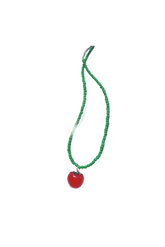 Stackable Fruit Theme Necklace Glossy Glass Beads Lightweight Layering Chain Daily Jewelry Gift