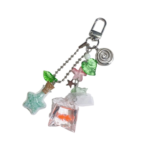 Oasiva Star Shaped Acrylic Keychain Fish Wishes Bottle Decorative Item Portable Keyring
