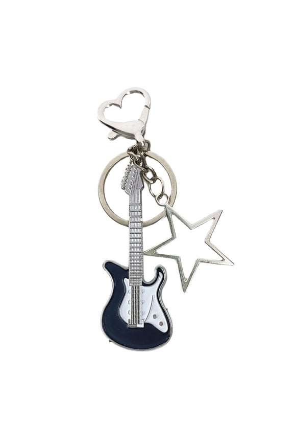 Trend Exquisite Alloy Guitar Keychain Hollow Five-pointed Star Female Car Keys Chain Rings Bag Pendant for Gift