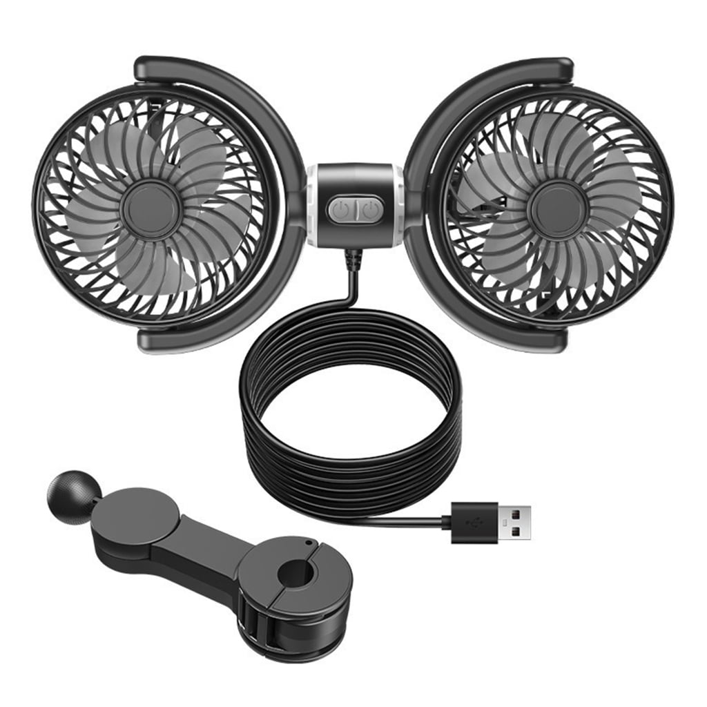 Oasiva Two Head USB Car Fan for Back Seat 5V Foldable and Multiple Angle Rotation Headrest Ventilation Fan for Various Vehicles