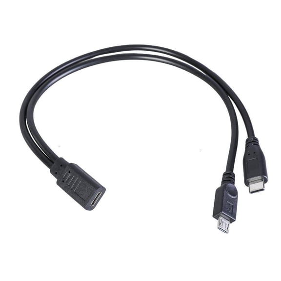 Oasiva USB C to Double Output Cable Type C Female to MicroUSB and Type C Male Charging Cable for Powering Two Devices