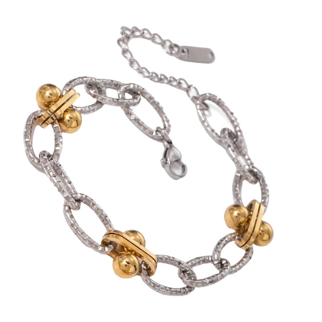 Oasiva Waterproof Gold Silver Double Tone Bead Chain Bracelet ...