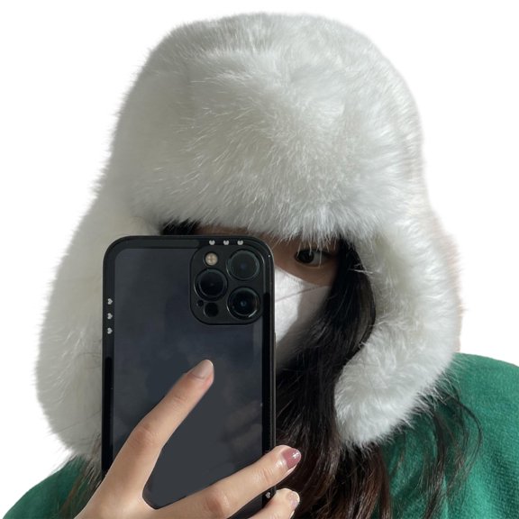 Oasiva Winter Plush Earflap Beanie for Woman Windproof Cold Weather Skiing Riding Hat