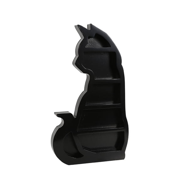 Oasiva Wooden Shelf Wall Mounted Crystal Display Shelf Moon Shelf Black Cat-Design
