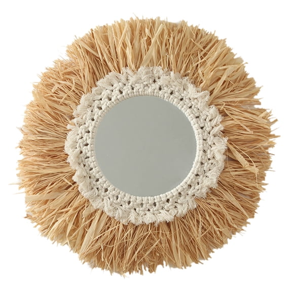 Oasiva Woven Cotton Rope Mirror Wall Boho Raffia Makeup Mirror Dressing Hanging Mirrors