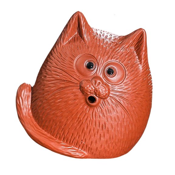 Oasiva Zisha Clay Cats Figurine Incenses Stick Holder Pottery Sculpture Ornament for Aficionados and Home Decors