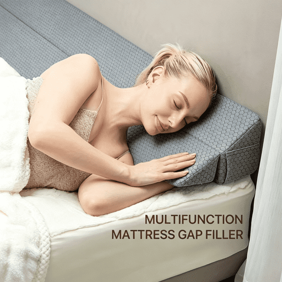 Oaskys Bed Wedge Pillow with Side Pockets & Detachable Cover - Adjustable 0-8'' Gap Filling for Headboard & Wall, Switch Between Triangle & Square