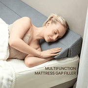 Oaskys Bed Wedge Pillow with Side Pockets & Detachable Cover - Adjustable 0-8 Gap Filling for Headboard & Wall, Switch Between Triangle & Square