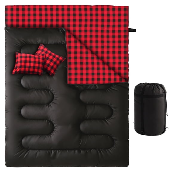 Oaskys Double Sleeping Bag – Large Sleeping Bag with 2 Pillows & Portable Carry Bag, Waterproof Lined for Camping, Backpacking and Outdoor Adventures