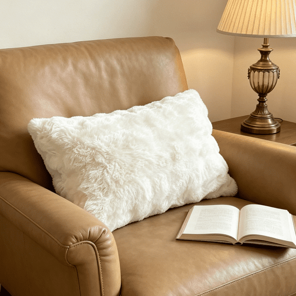 Oaskys Soft Plush Texture Throw Pillow – Rectangular Faux Rabbit Fur Cushion, Decorative Sofa Pillow for Living Room, Bedroom and Couch